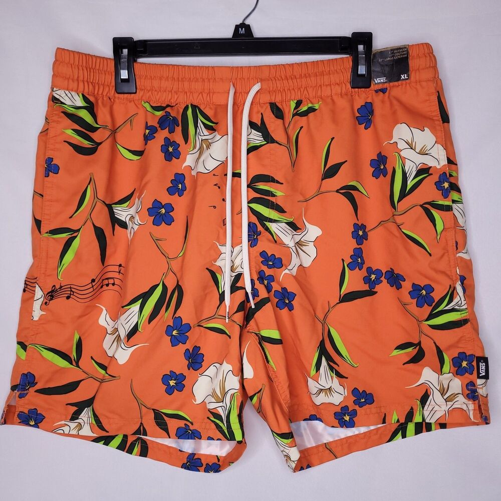 Vans Orange Floral Swim Shorts with Blue & White Flowers